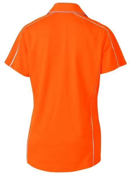 Women's Cool Mesh Polo With Reflective Piping - Short Sleeve