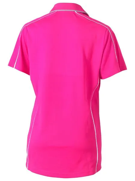 Women's Cool Mesh Polo With Reflective Piping - Short Sleeve