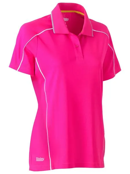 Women's Cool Mesh Polo With Reflective Piping - Short Sleeve