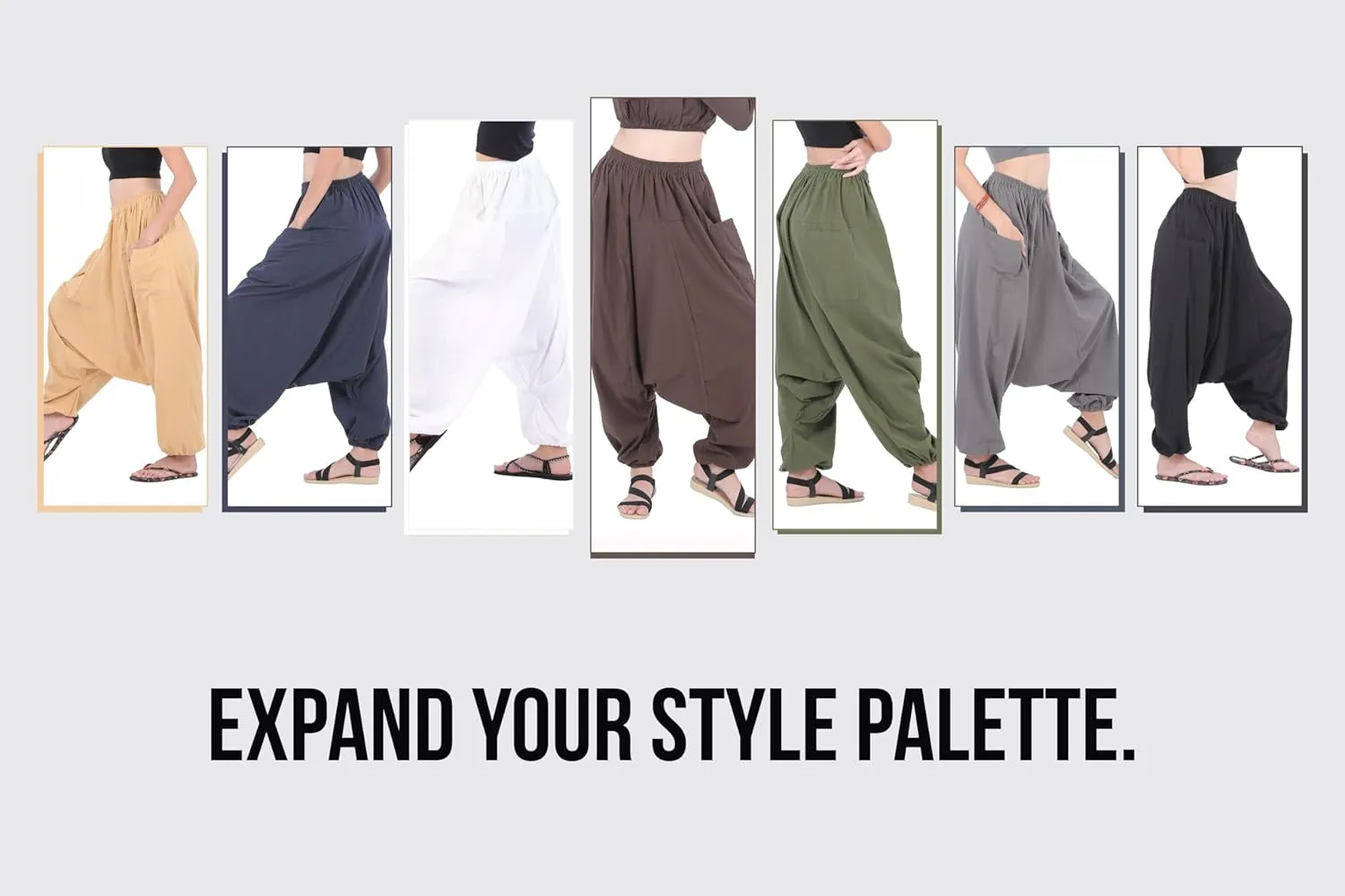 Women's Cotton Harem Pants with Pockets - Casual Elastic Waist Boho Pants, Soft Comfortable Travel & Daily Wear
