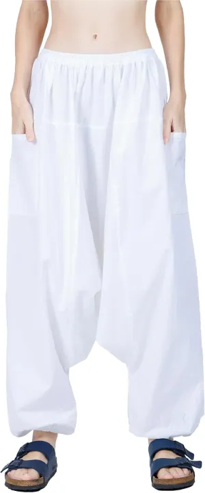 Women's Cotton Harem Pants with Pockets - Casual Elastic Waist Boho Pants, Soft Comfortable Travel & Daily Wear