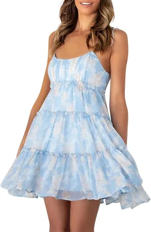 Women's Daily Wear Bohemian Elegant Dress Sleeveless Comfortable Floral Lightweight Tiered Beachwear Mini Style Dresses