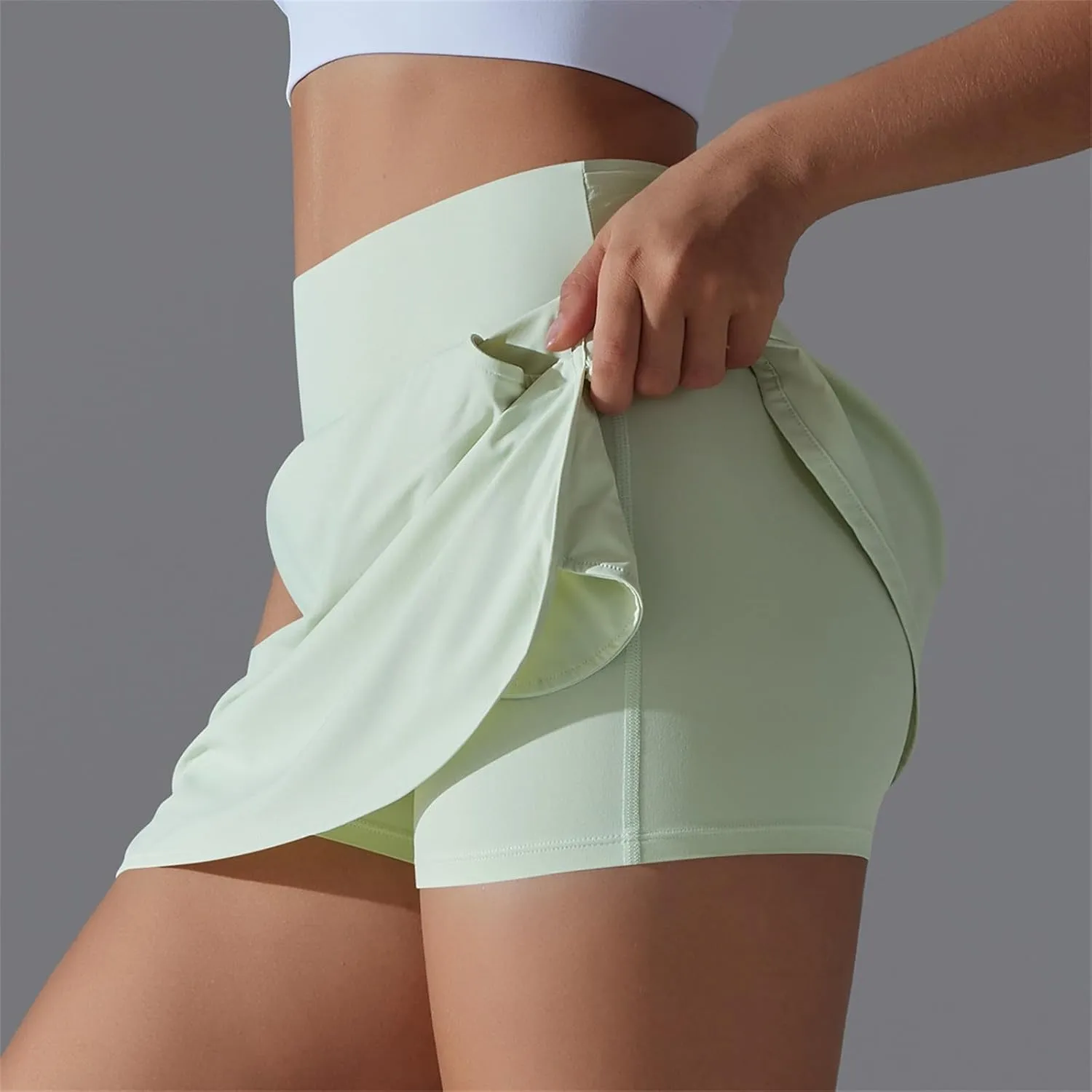 Womens Fake Two-Piece Athletic Tennis Skorts Elastic High Waist Cool Sun Protection Yoga Fitness Sports Skirts Shorts
