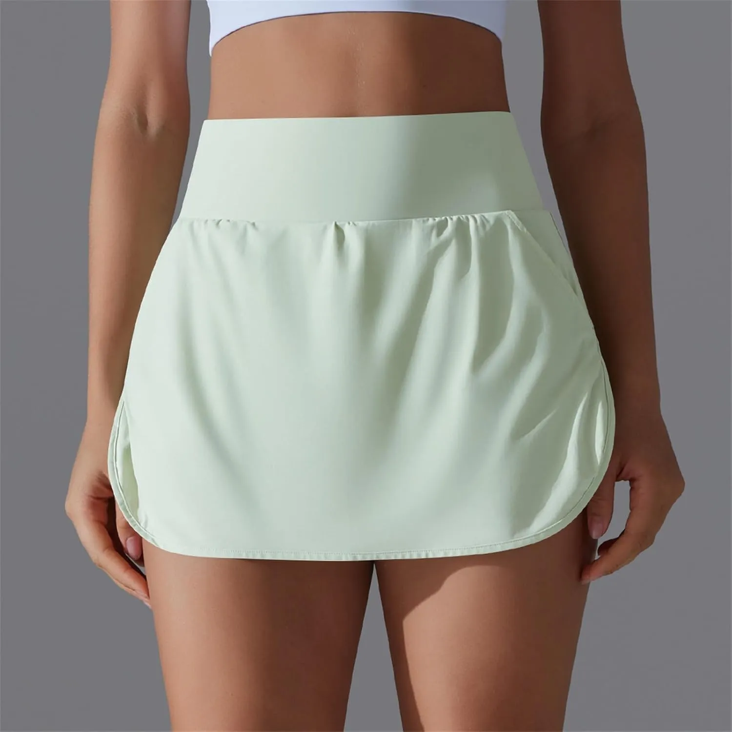 Womens Fake Two-Piece Athletic Tennis Skorts Elastic High Waist Cool Sun Protection Yoga Fitness Sports Skirts Shorts
