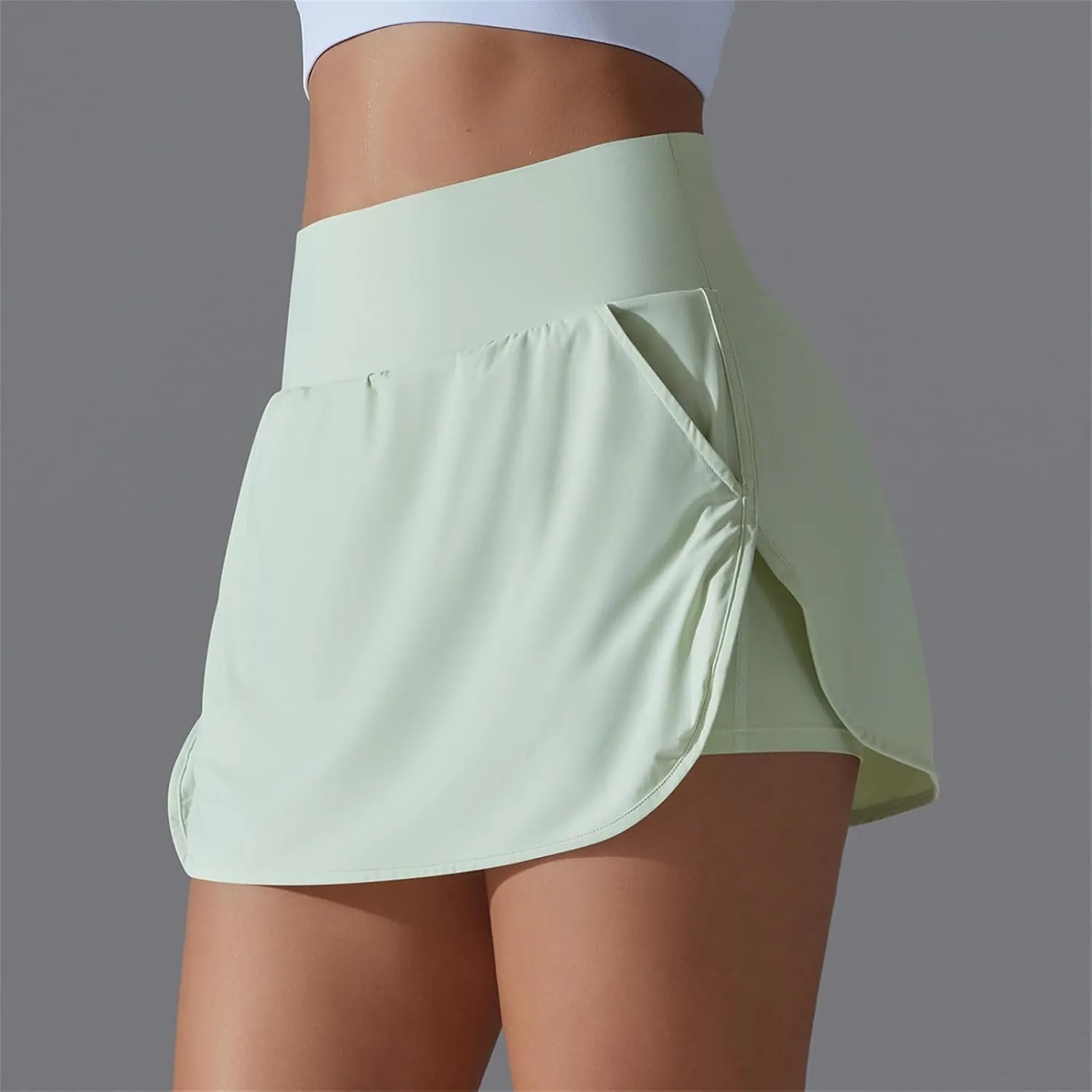 Womens Fake Two-Piece Athletic Tennis Skorts Elastic High Waist Cool Sun Protection Yoga Fitness Sports Skirts Shorts