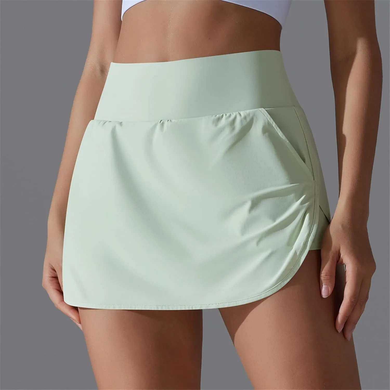 Womens Fake Two-Piece Athletic Tennis Skorts Elastic High Waist Cool Sun Protection Yoga Fitness Sports Skirts Shorts