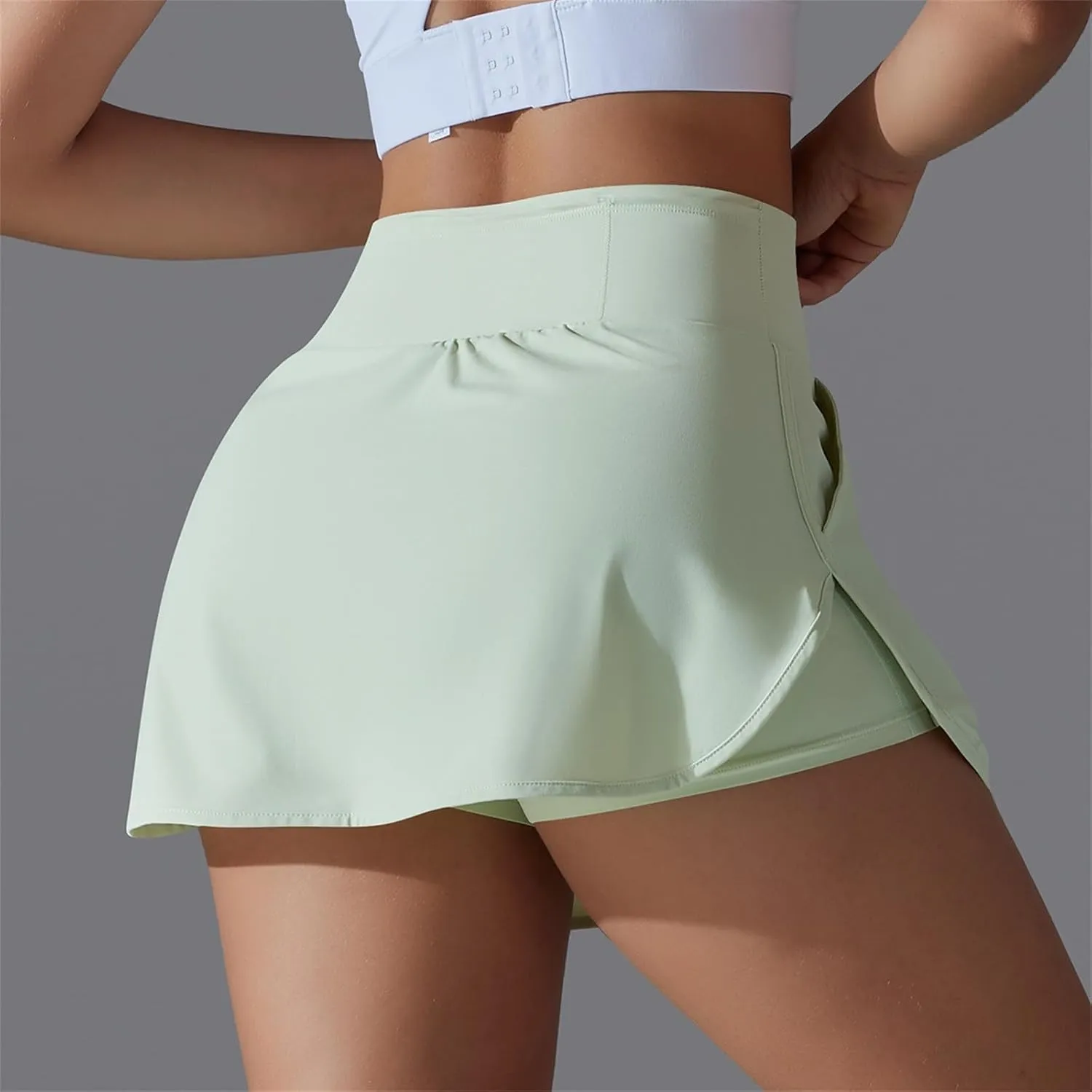 Womens Fake Two-Piece Athletic Tennis Skorts Elastic High Waist Cool Sun Protection Yoga Fitness Sports Skirts Shorts