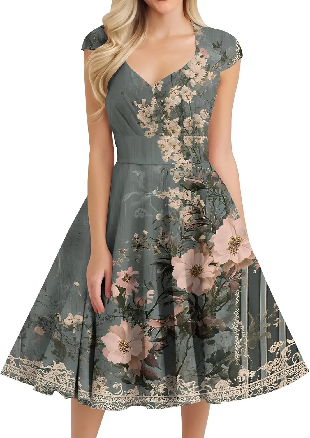 Women's Fashion Floral Print Comfortable Dress Loose Sleeveless Elegant A-Line Casual Weddings Mid-Length Party Dresses