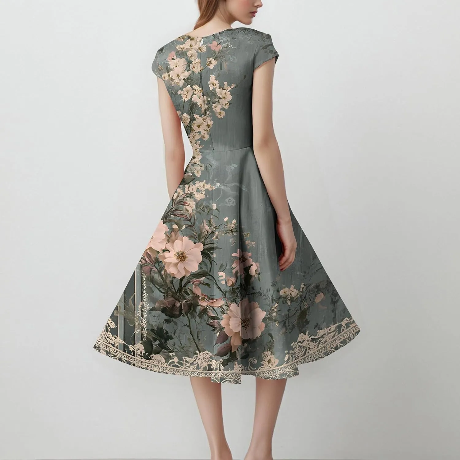 Women's Fashion Floral Print Comfortable Dress Loose Sleeveless Elegant A-Line Casual Weddings Mid-Length Party Dresses