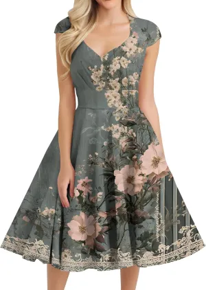 Women's Fashion Floral Print Comfortable Dress Loose Sleeveless Elegant A-Line Casual Weddings Mid-Length Party Dresses