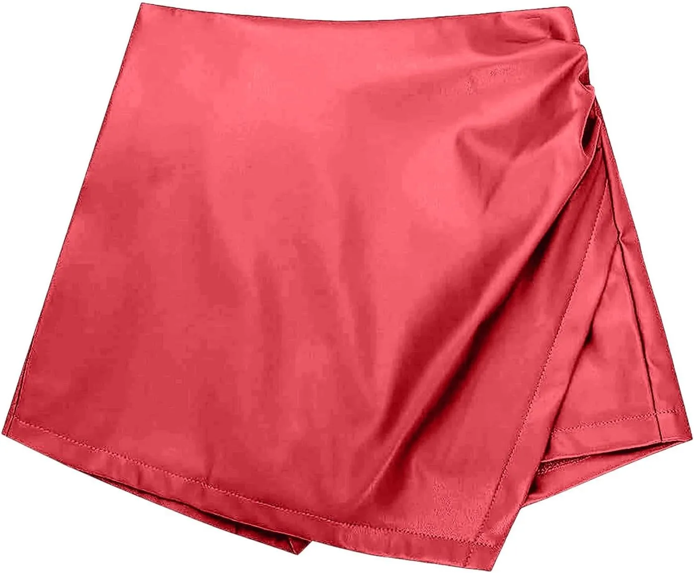 Women's Faux Leather Skorts High Waisted PU Leather Shorts Elastic Waist Ruched Wrap Short Cover Ups for Swimwear