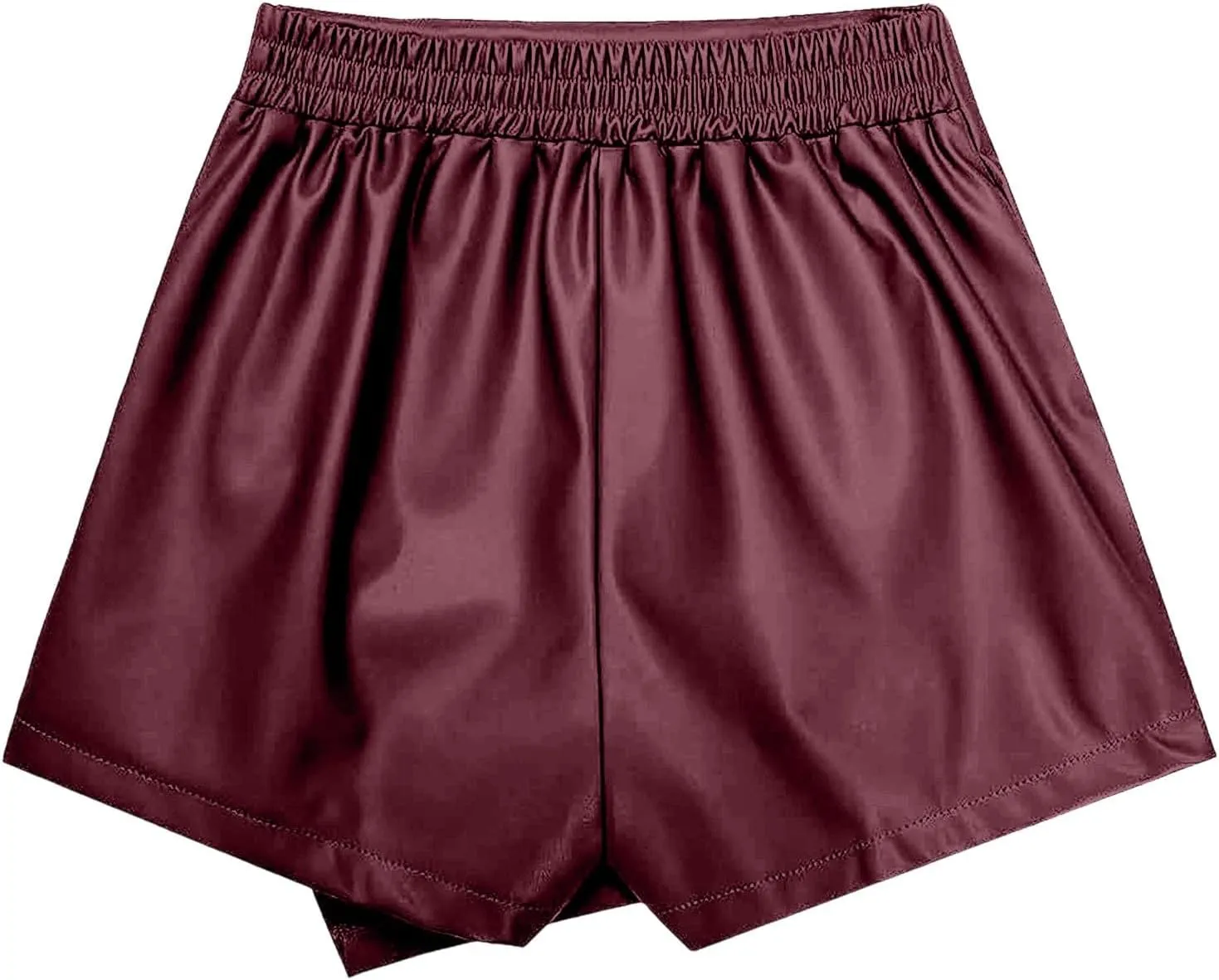 Women's Faux Leather Skorts High Waisted PU Leather Shorts Elastic Waist Ruched Wrap Short Cover Ups for Swimwear