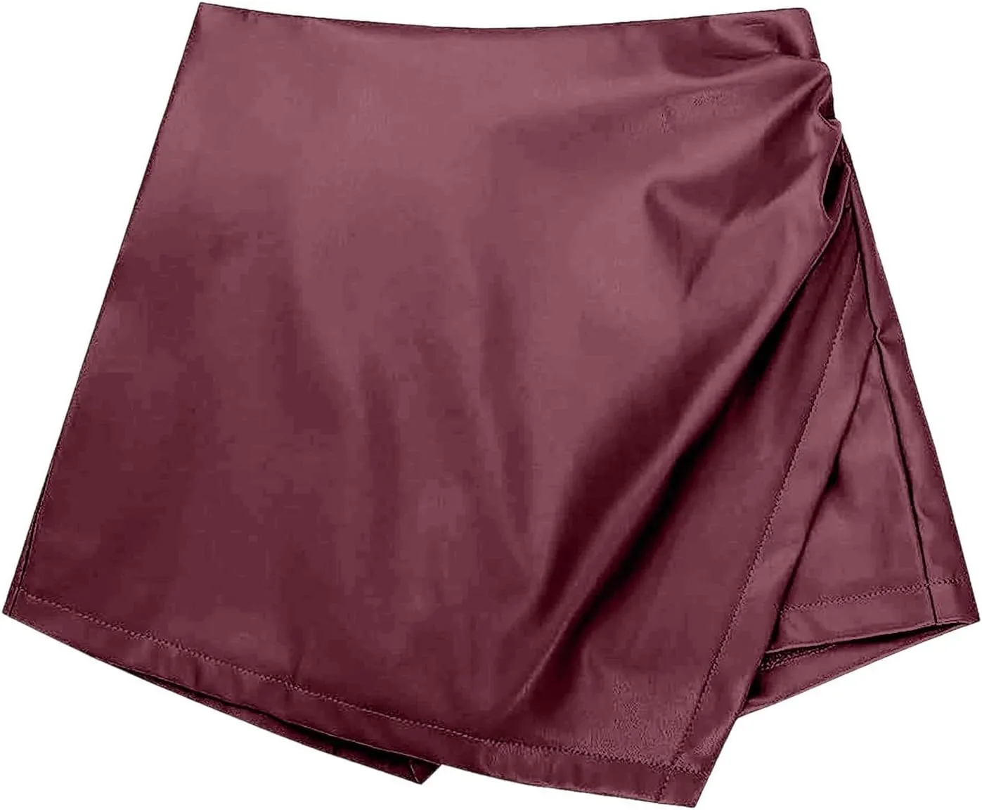 Women's Faux Leather Skorts High Waisted PU Leather Shorts Elastic Waist Ruched Wrap Short Cover Ups for Swimwear