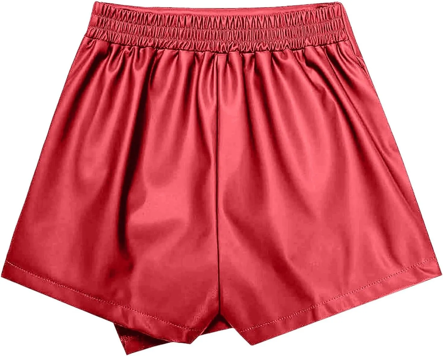 Women's Faux Leather Skorts High Waisted PU Leather Shorts Elastic Waist Ruched Wrap Short Cover Ups for Swimwear