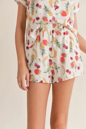 Women's Fruit Print Spring Summer Shorts | White Multi