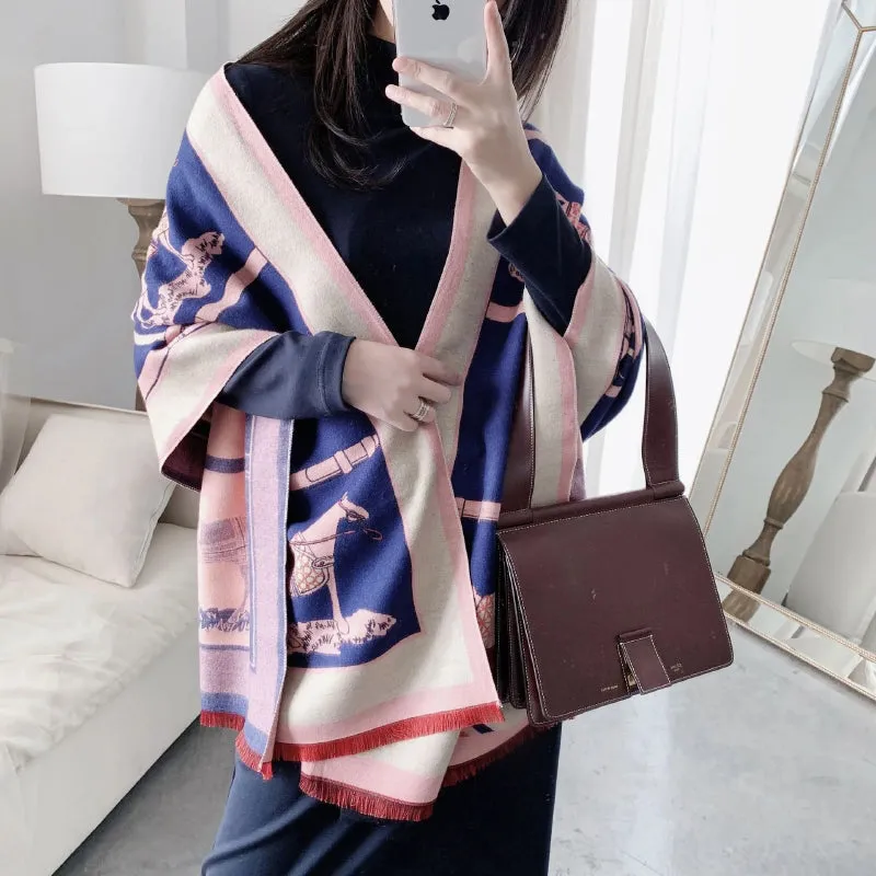 Women's Glam Horse Chain Pattern Winter Scarves Collection