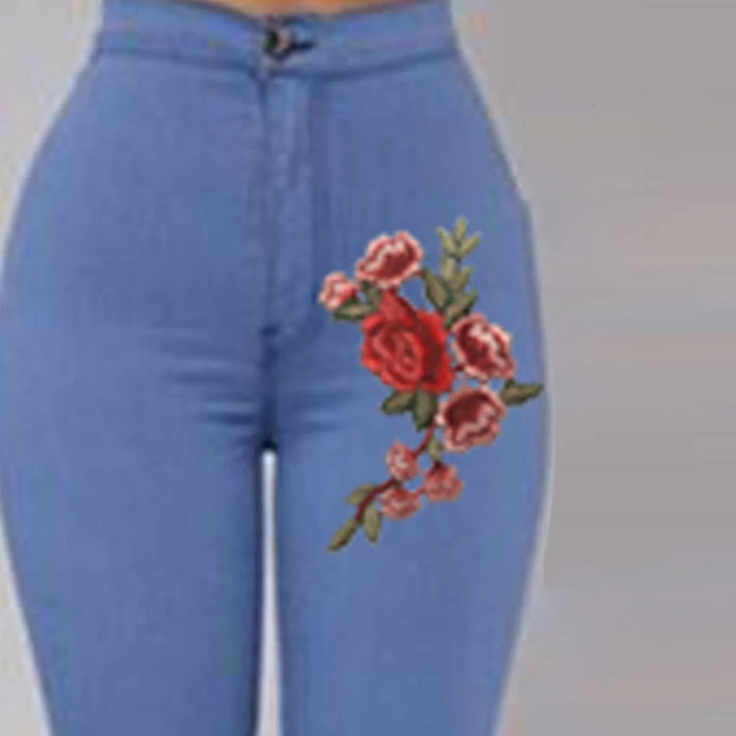 Women's High Waist Stretch Skinny Embroidered Flower Print Leggings Classic Jean Trousers Slimming Jean Jogger