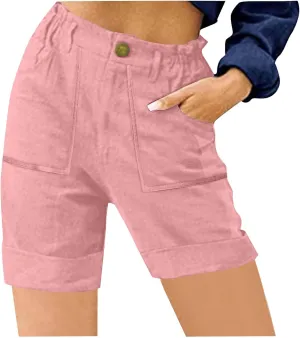 Women's High Waisted Shorts with Pockets Casual Button Loose Fit Pants 2025 Trendy Elastic Waist Beach Lounge Bottoms