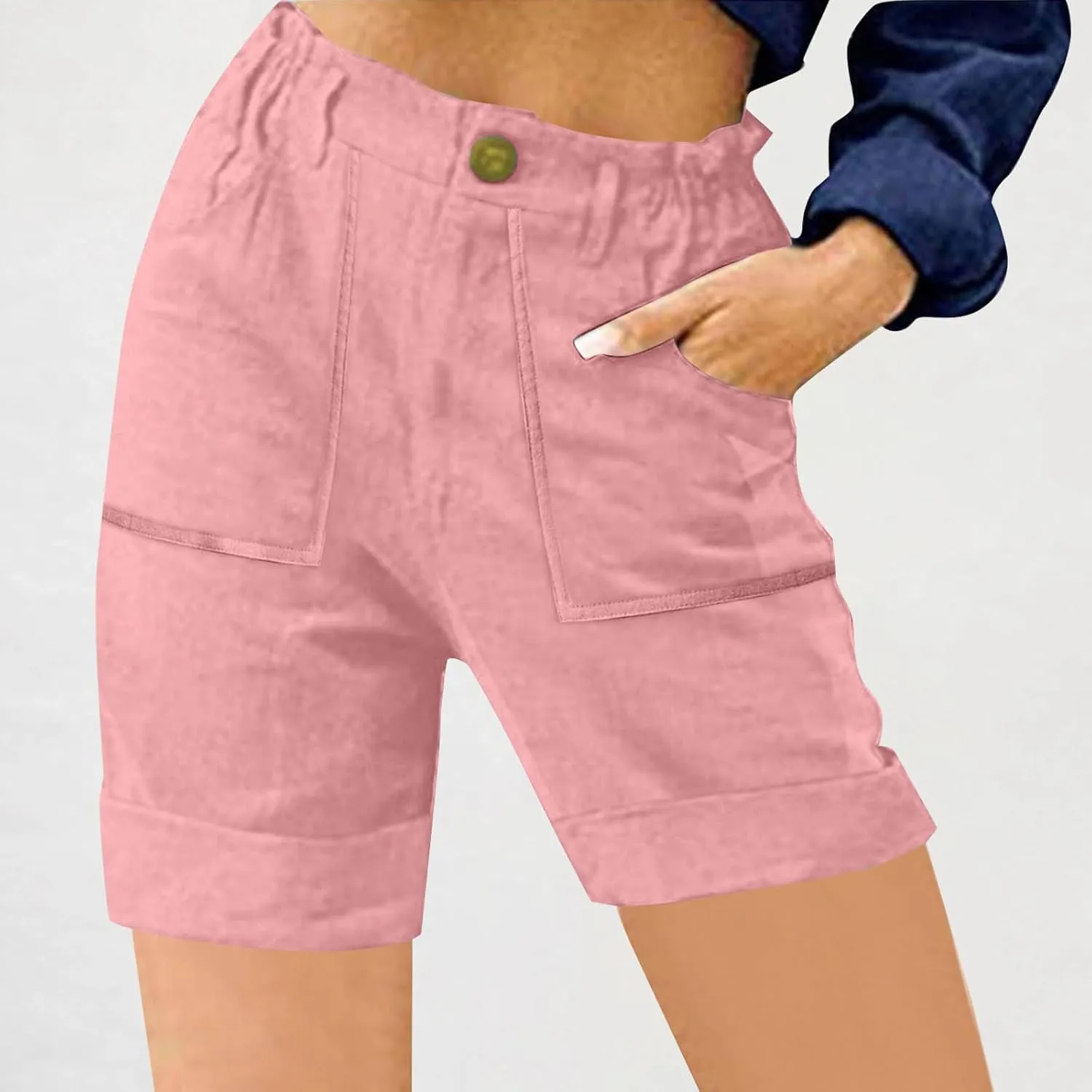 Women's High Waisted Shorts with Pockets Casual Button Loose Fit Pants 2025 Trendy Elastic Waist Beach Lounge Bottoms