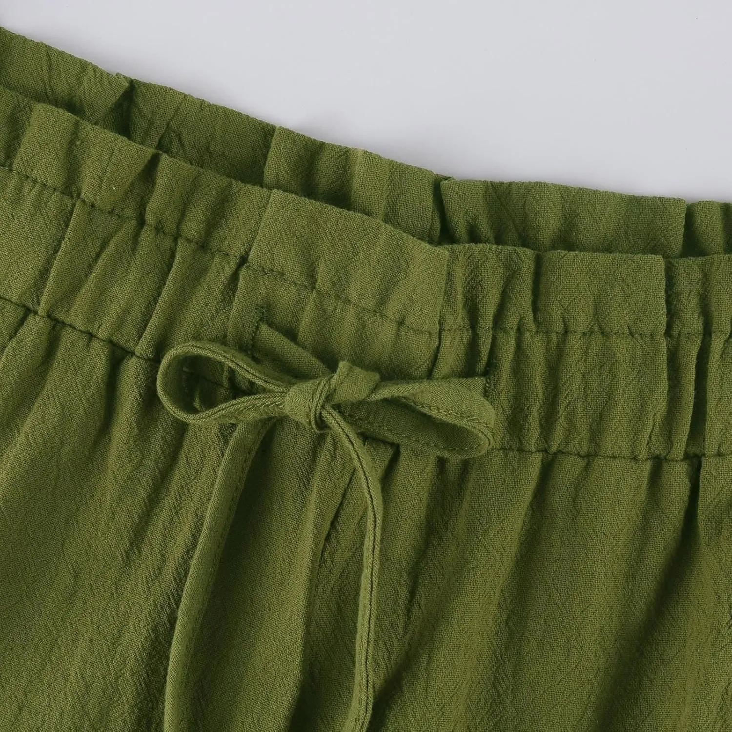 Women's Linen Pants Casual Drawstring High Waisted Wide Leg Capri Pant Summer Baggy Palazzo Trousers with Pockets