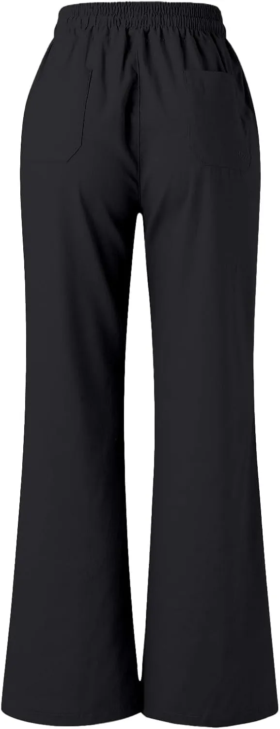 Womens Linen Pants Summer Drawstring Waist Wide Leg Pants Loose Lounge Palazzo Trouser Beach Trousers Outfits