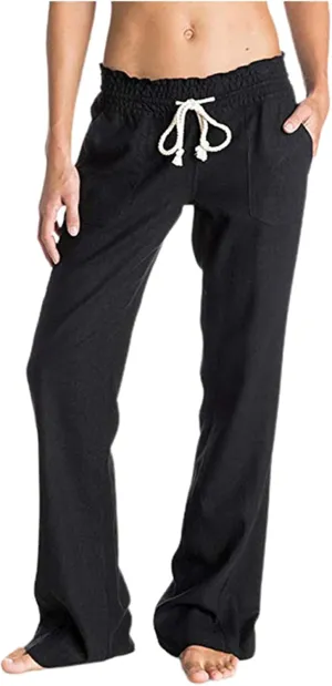 Womens Linen Pants Summer Drawstring Waist Wide Leg Pants Loose Lounge Palazzo Trouser Beach Trousers Outfits