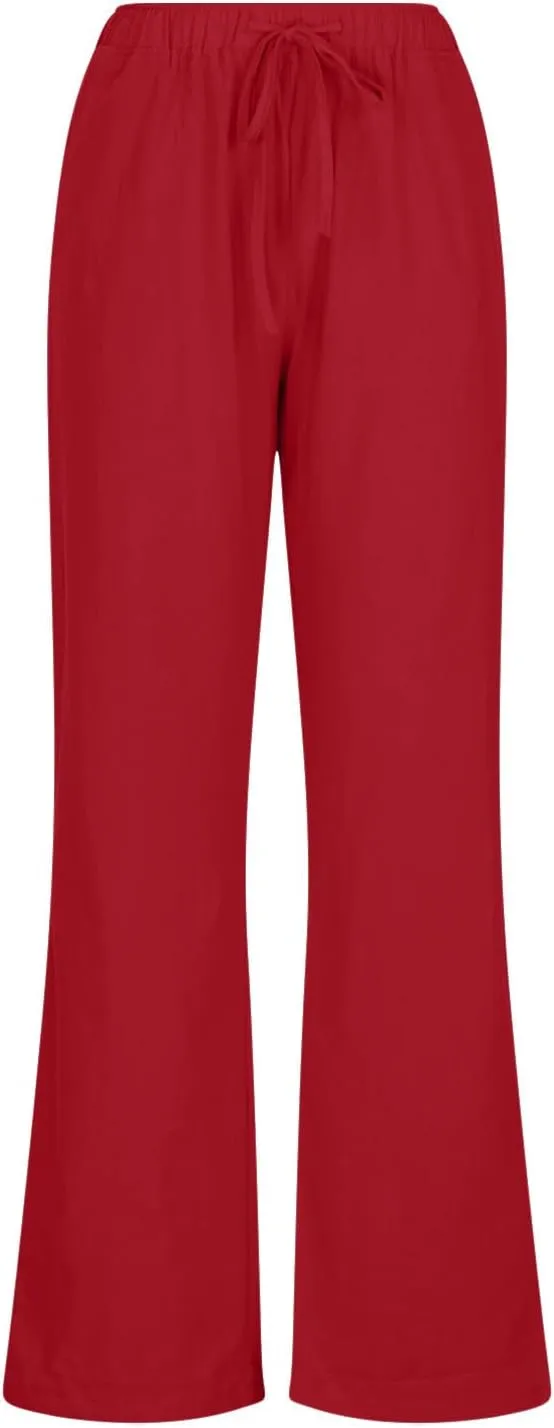 Women's Linen Pants Summer, Wide Leg, High Waisted, Drawstring, Beach Trousers, Blue, Size 0-22
