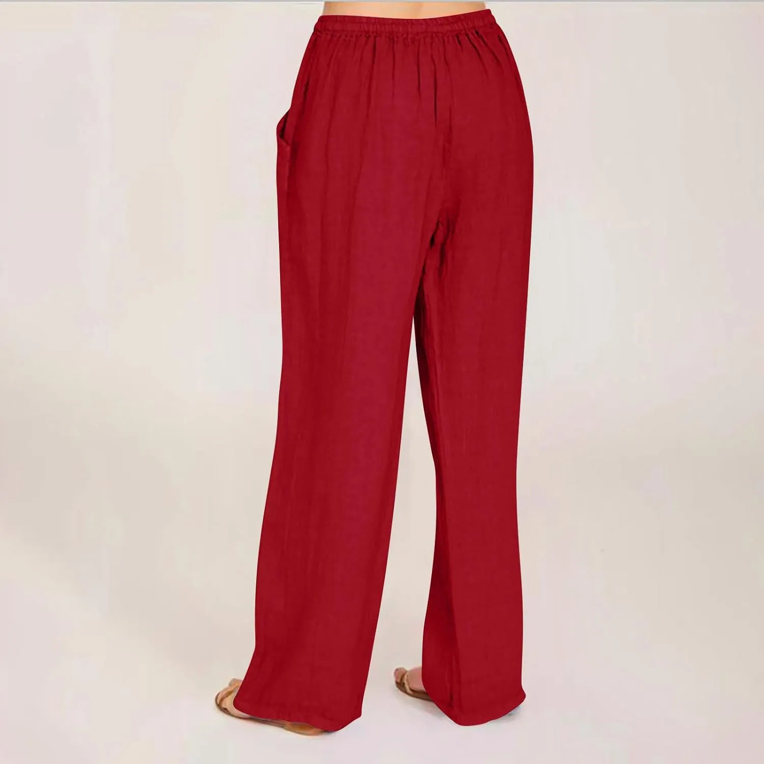 Women's Linen Pants Summer, Wide Leg, High Waisted, Drawstring, Beach Trousers, Blue, Size 0-22