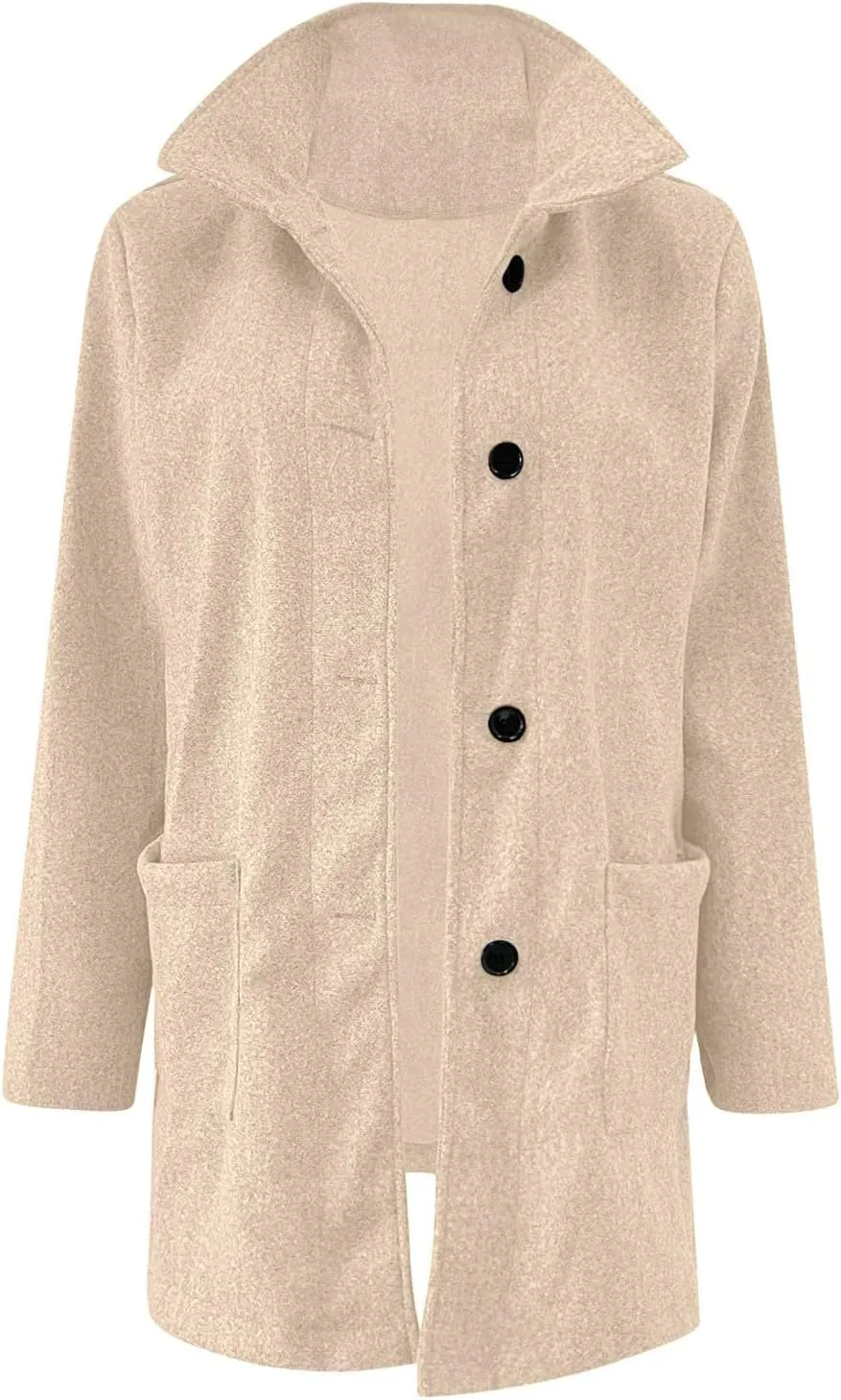 Women's Long Pea Coats Casual Stand Collar Wool Blend Coats Winter Soild Color Thicken Trench Coat Overcoat