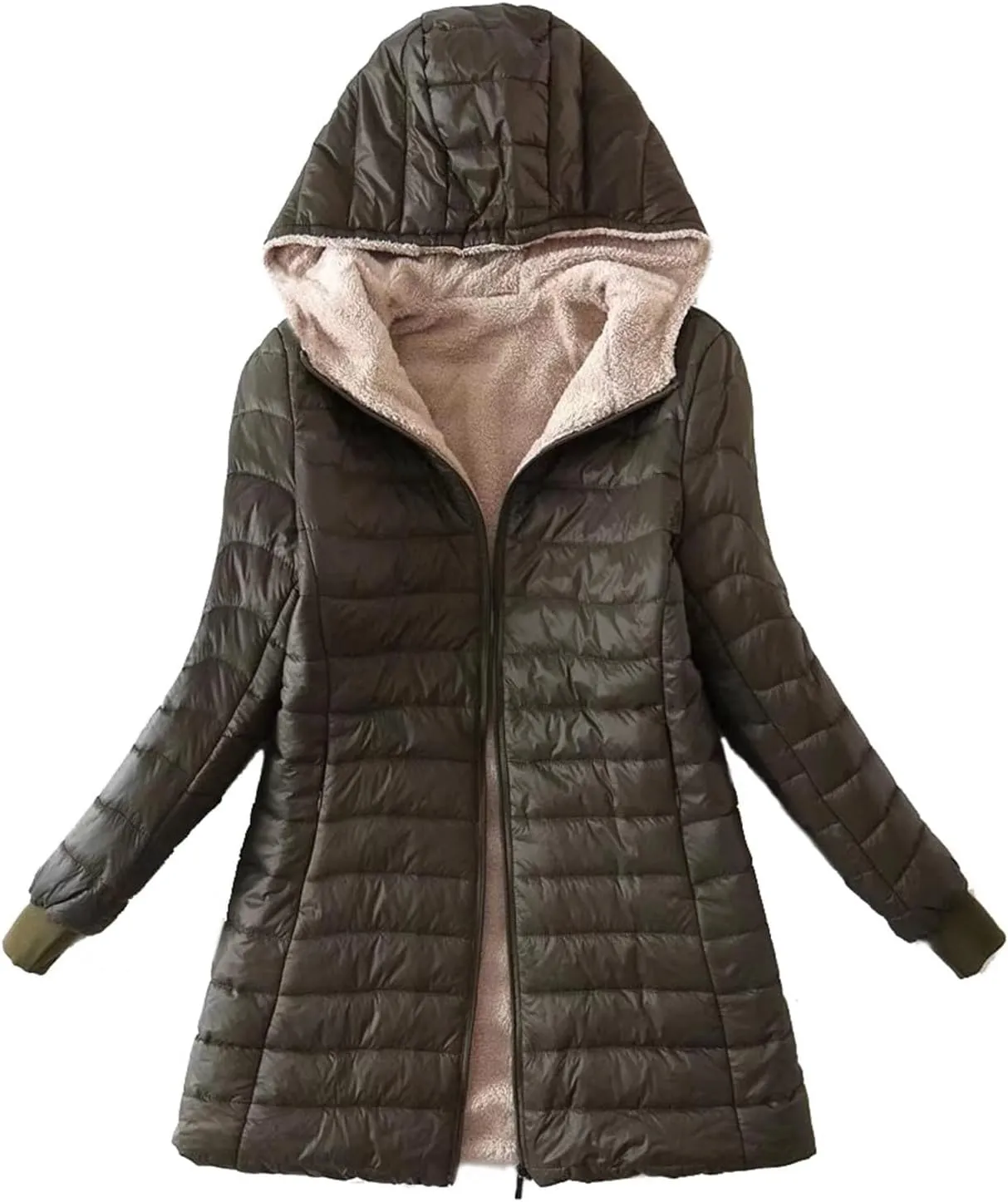 Women's Long Puffer Jacket Oversized Down Coat Lightweight Quilted Hooded Jacket Warm Fleece Lined Winter Outerwear