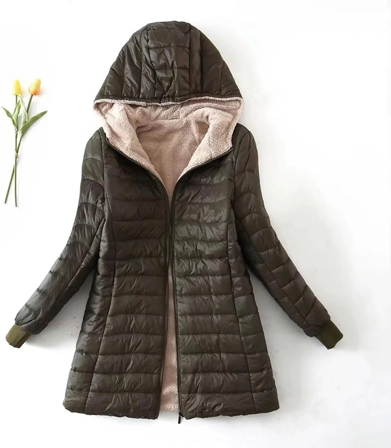 Women's Long Puffer Jacket Oversized Down Coat Lightweight Quilted Hooded Jacket Warm Fleece Lined Winter Outerwear