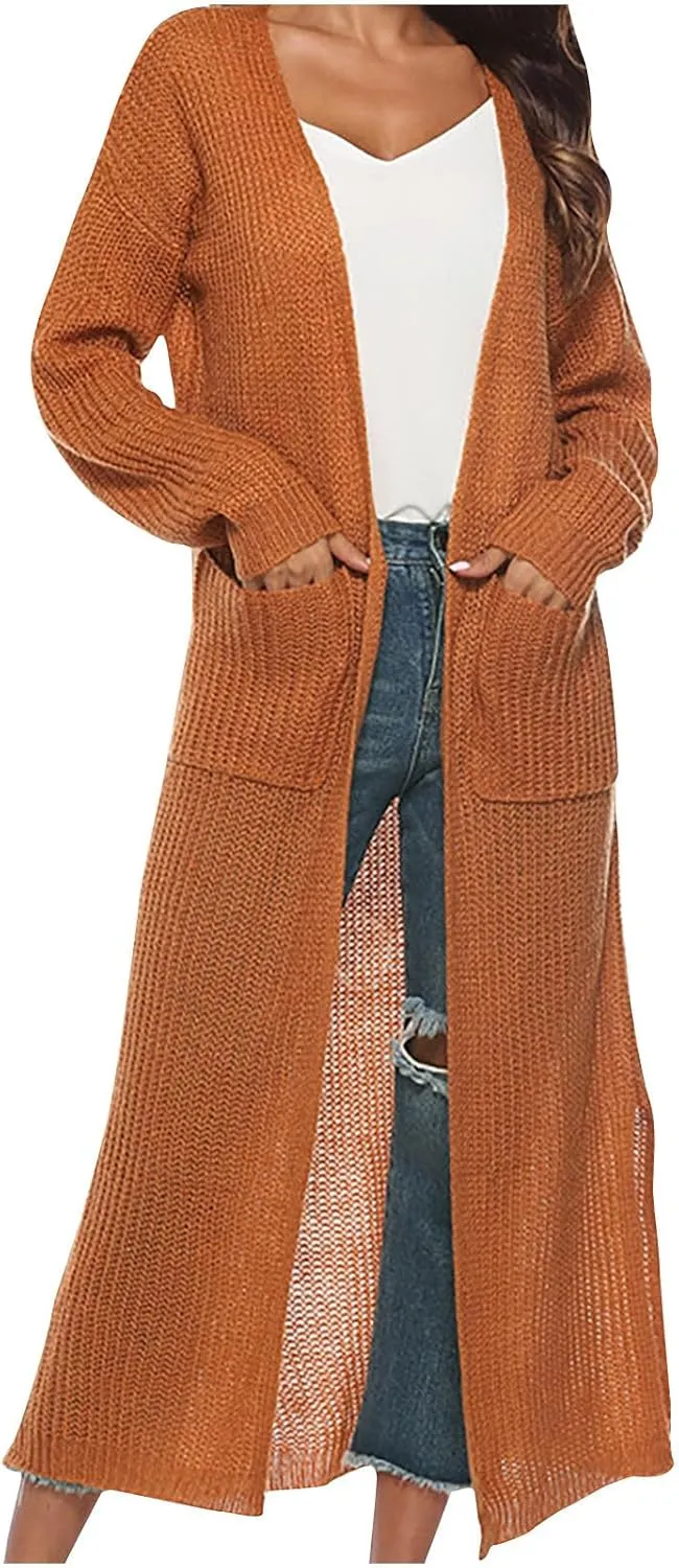 Womens Open Front Long Cardigans Lightweight Trench Coats Clothes Duster Sweater Outerwear 2023 Fall Jacket Coats