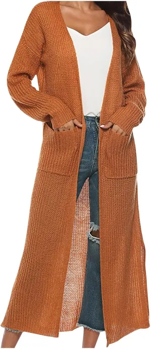Womens Open Front Long Cardigans Lightweight Trench Coats Clothes Duster Sweater Outerwear 2023 Fall Jacket Coats