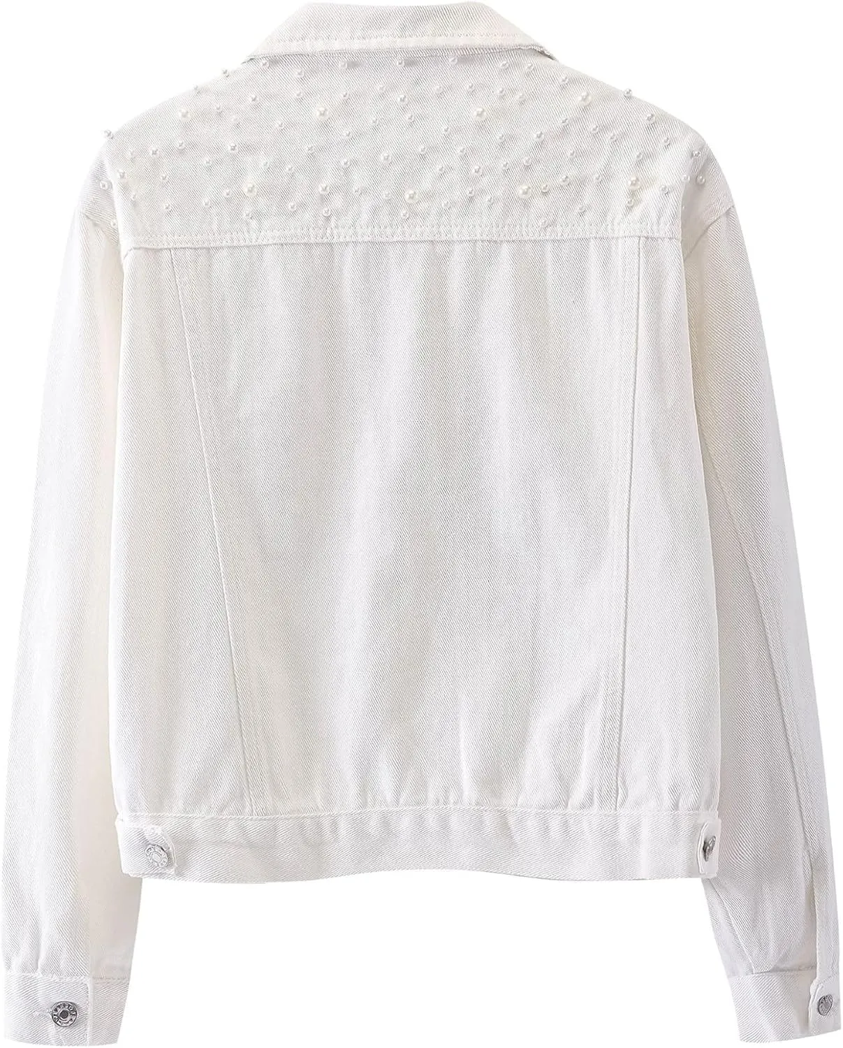 Womens Oversized Denim Jacket Embroidered Beading Pearls Short Jean Jacket Fashion Botton Down Coat