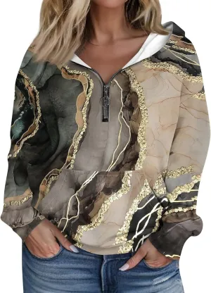 Women's Oversized Hoodies Casual Long Sleeve Color Block Half Zipper Pocket Sweatshirt Pullover Tops Hooded Tops with Pockets