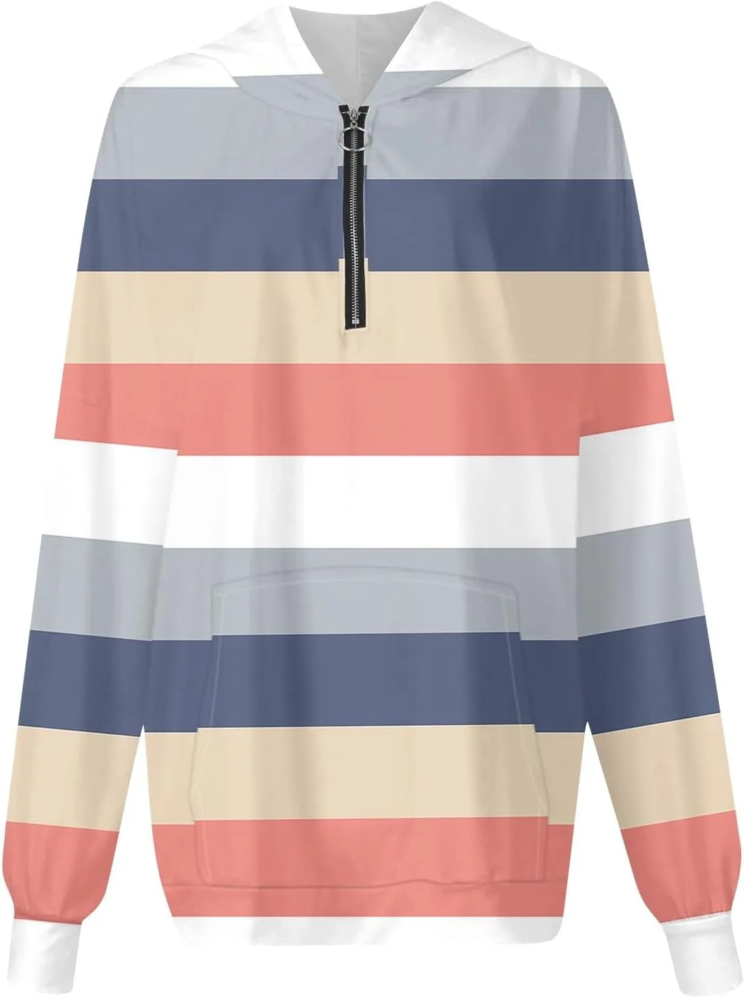 Women's Oversized Hoodies Casual Long Sleeve Color Block Half Zipper Pocket Sweatshirt Pullover Tops Hooded Tops with Pockets
