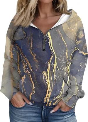 Women's Oversized Hoodies Casual Long Sleeve Color Block Half Zipper Pocket Sweatshirt Pullover Tops Hooded Tops with Pockets