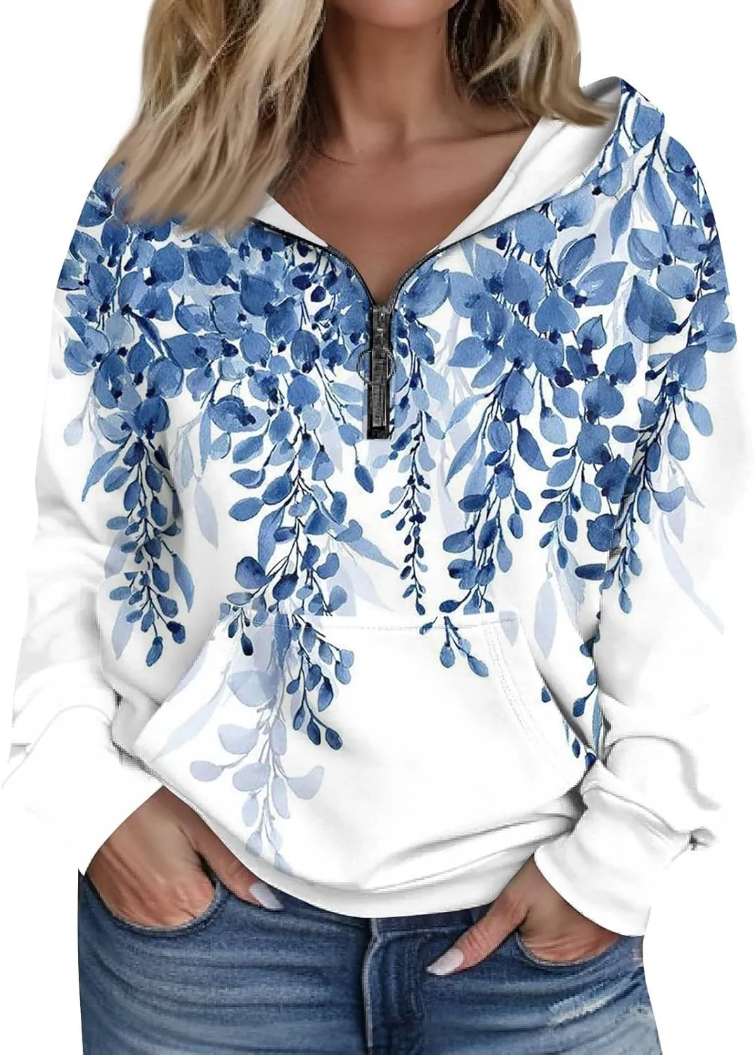 Women's Oversized Hoodies Casual Long Sleeve Color Block Half Zipper Pocket Sweatshirt Pullover Tops Hooded Tops with Pockets