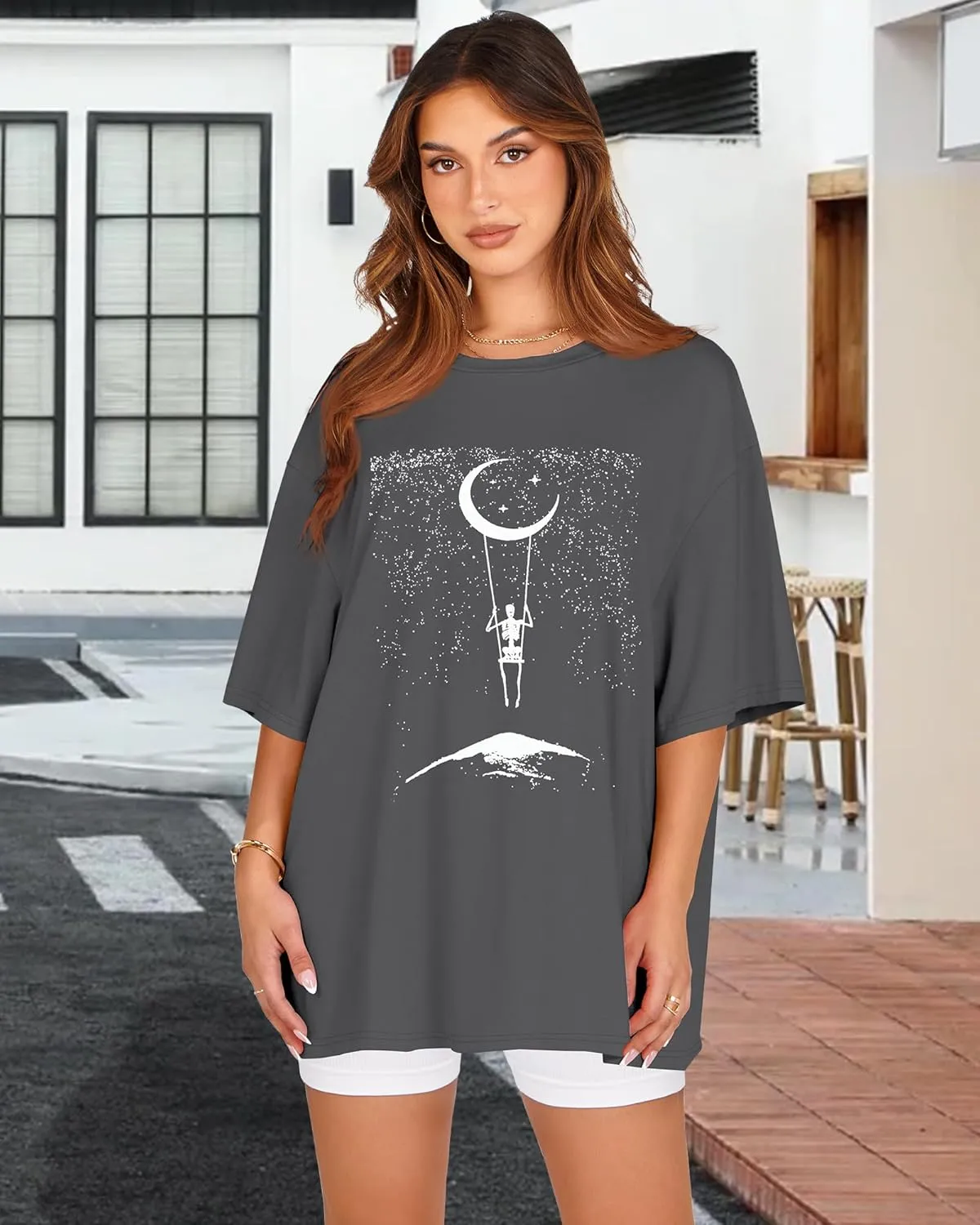 Womens Oversized Tshirt Graphic Tees Crew Neck Summer Short Sleeve Loose Fit Tops