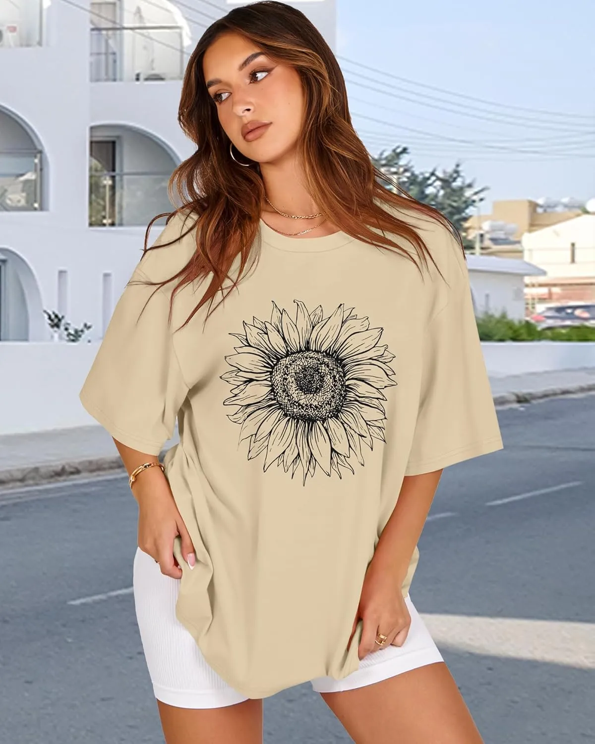 Womens Oversized Tshirt Graphic Tees Crew Neck Summer Short Sleeve Loose Fit Tops