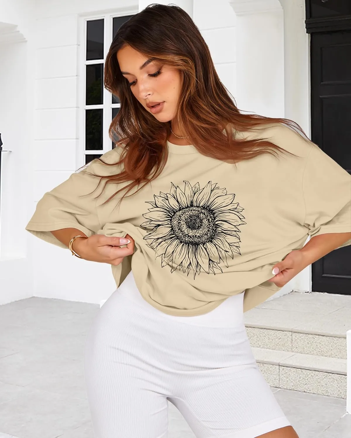 Womens Oversized Tshirt Graphic Tees Crew Neck Summer Short Sleeve Loose Fit Tops