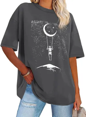 Womens Oversized Tshirt Graphic Tees Crew Neck Summer Short Sleeve Loose Fit Tops