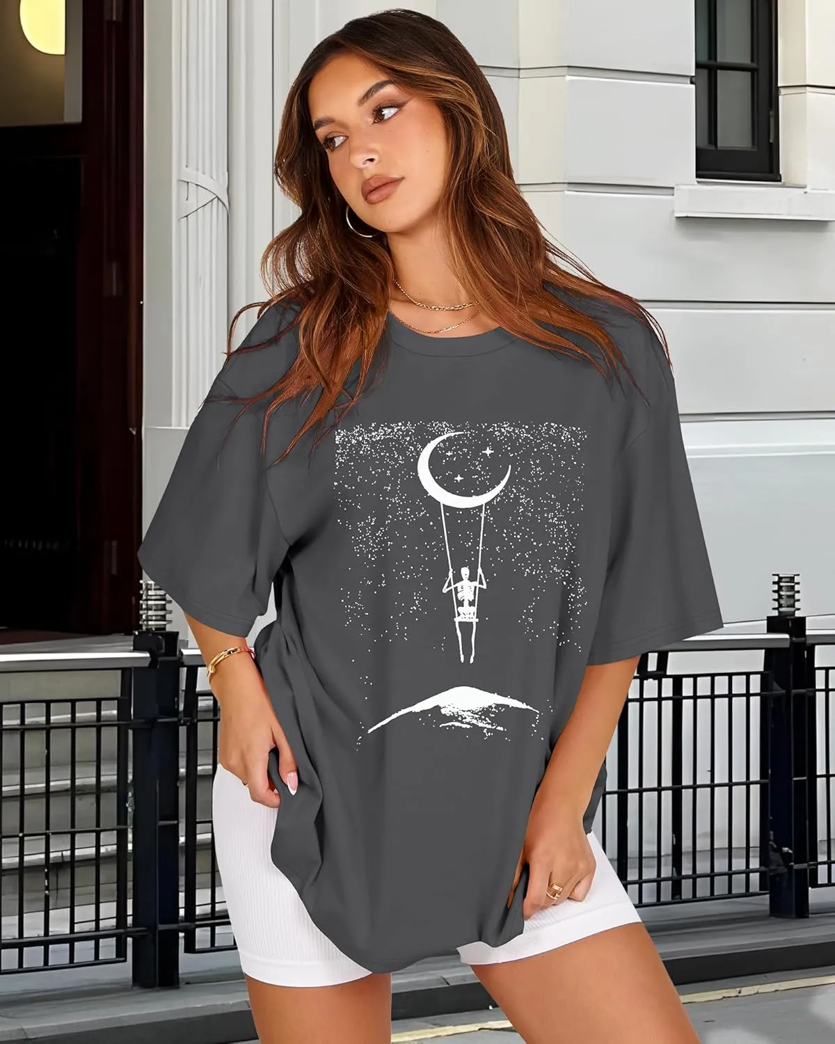 Womens Oversized Tshirt Graphic Tees Crew Neck Summer Short Sleeve Loose Fit Tops