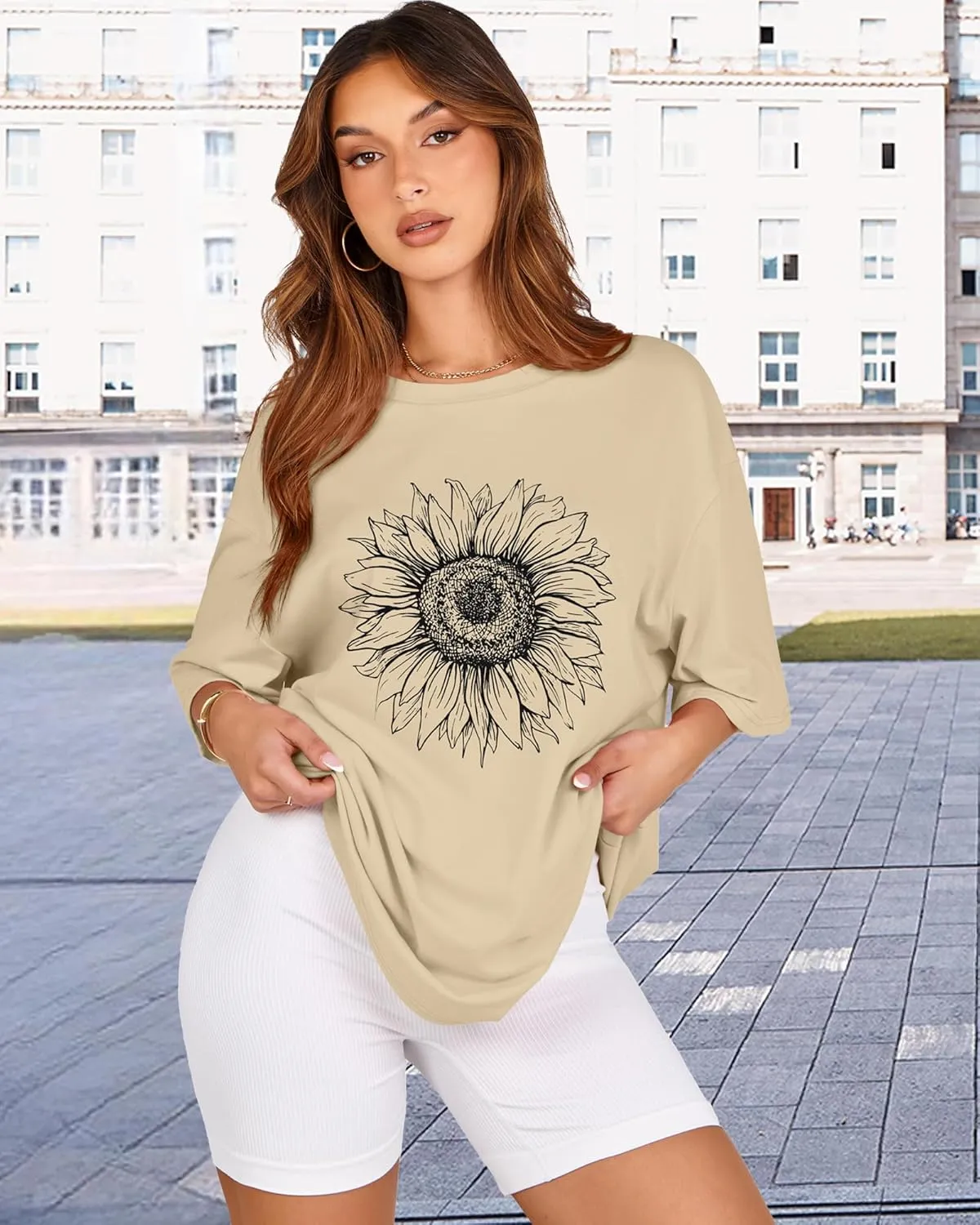 Womens Oversized Tshirt Graphic Tees Crew Neck Summer Short Sleeve Loose Fit Tops