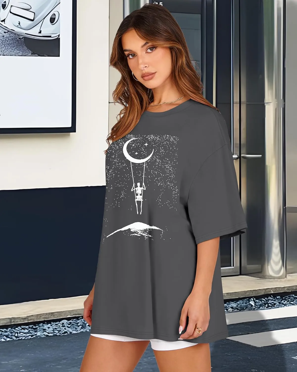 Womens Oversized Tshirt Graphic Tees Crew Neck Summer Short Sleeve Loose Fit Tops