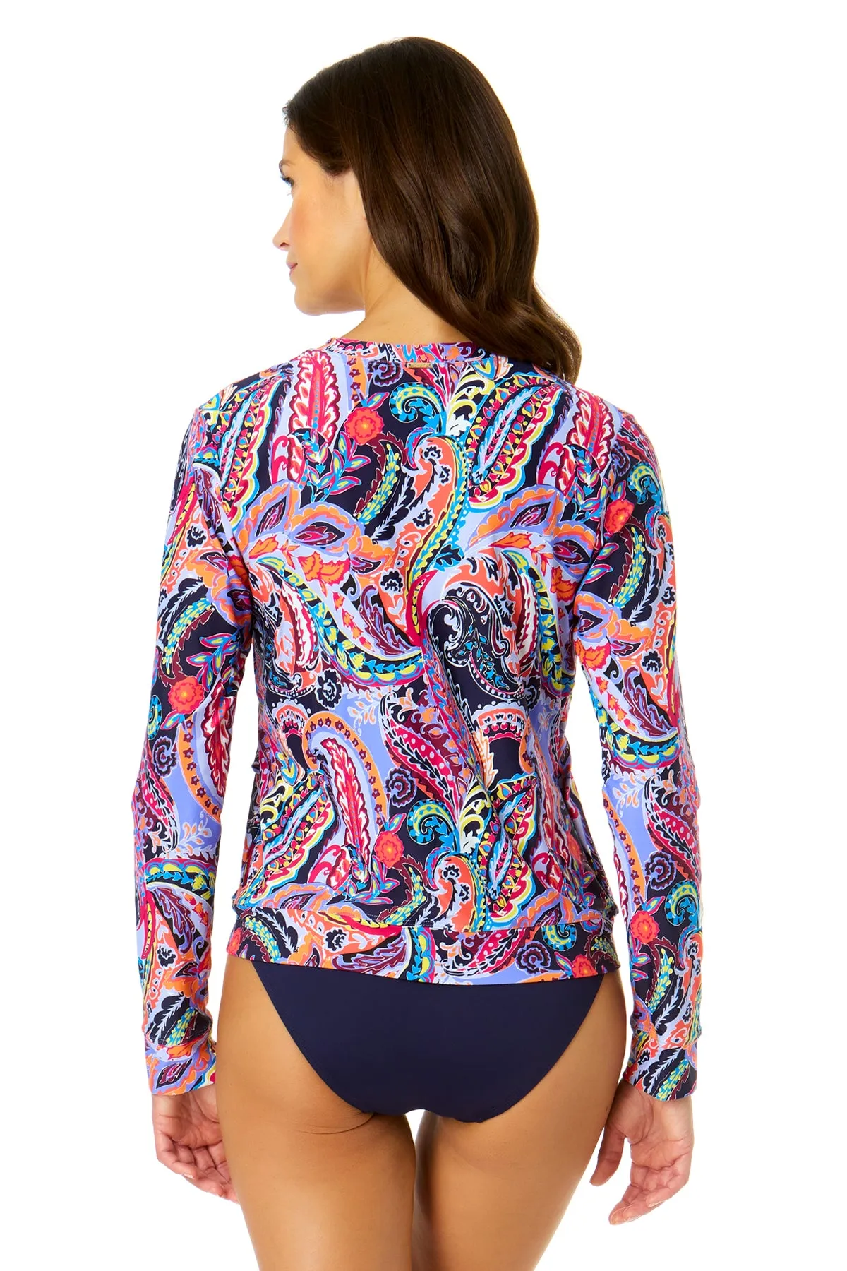 Women's Paisley Parade Long Sleeve Zip Front Rash Guard Top