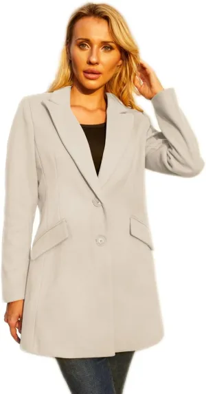 Womens Pea Coat Elegant Mid-Long Winter Coats for Women Overcoat V Neck Single Breasted Coat Outerwear