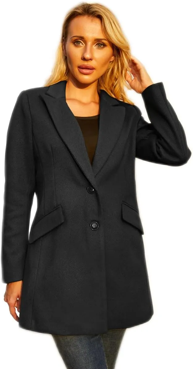 Womens Pea Coat Elegant Mid-Long Winter Coats for Women Overcoat V Neck Single Breasted Coat Outerwear