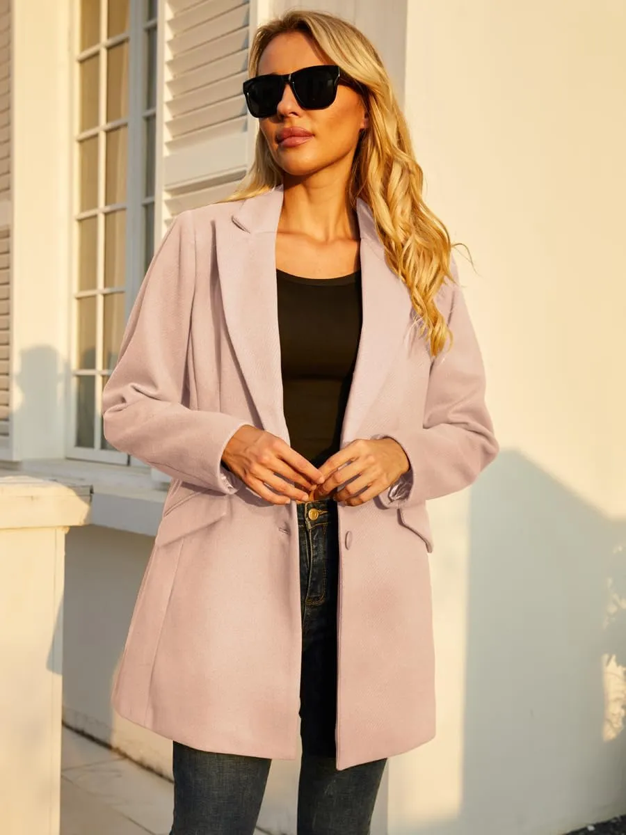 Womens Pea Coat Elegant Mid-Long Winter Coats for Women Overcoat V Neck Single Breasted Coat Outerwear