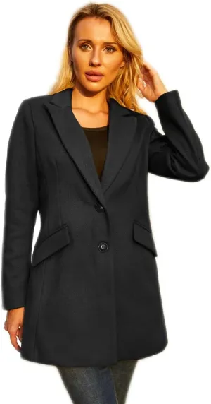 Womens Pea Coat Elegant Mid-Long Winter Coats for Women Overcoat V Neck Single Breasted Coat Outerwear